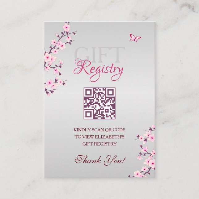 Tarjeta De Recepción Registro de regalo Código QR Cherry Blossom Baby S (Anverso)