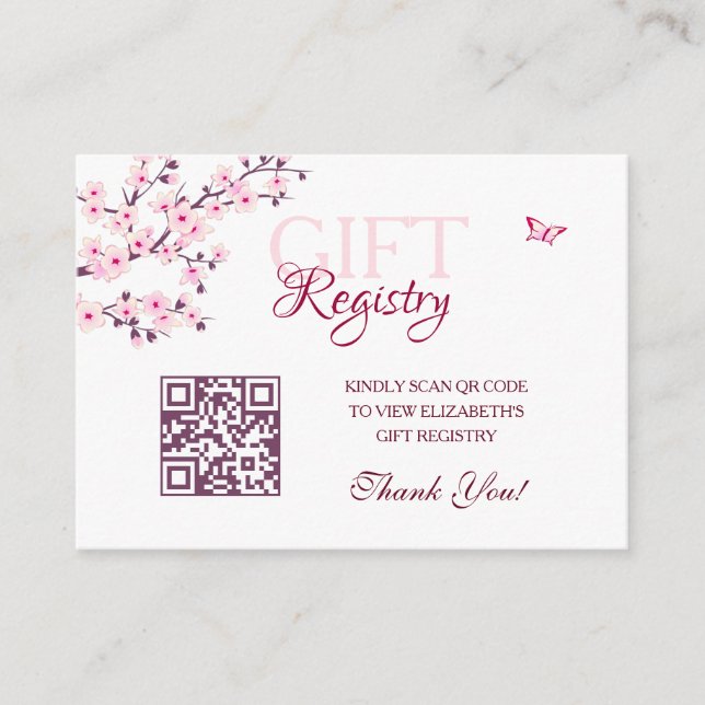Tarjeta De Recepción Registro de regalo Código QR Cherry Blossom Baby S (Anverso)