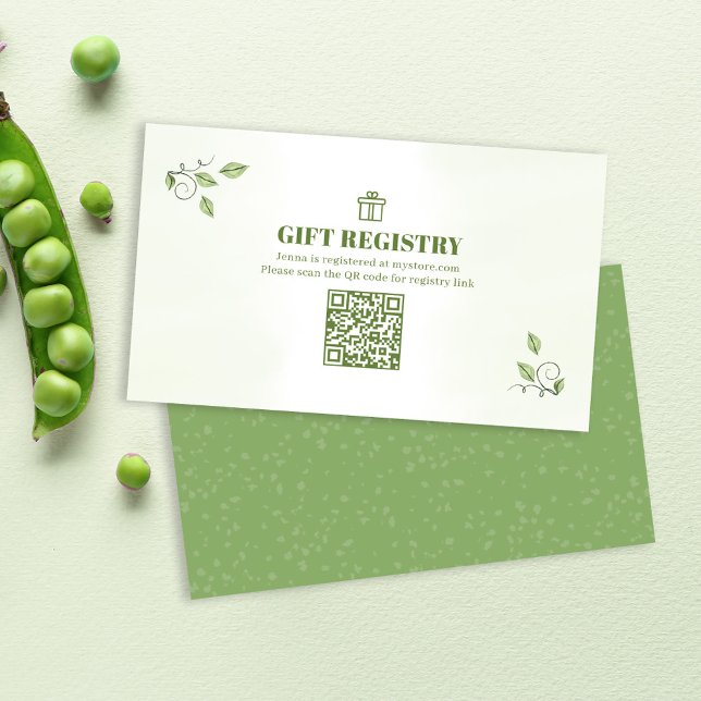 Tarjeta De Recepción Registro de regalo de Baby Shower verde (Green gift registry pea pods enclosure card. )