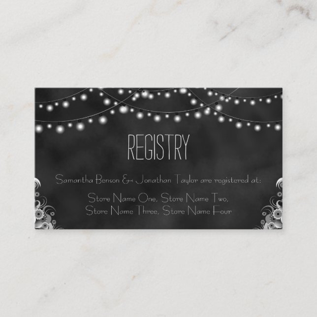Tarjeta De Recepción Registro de regalo de Black Chalkboard String Ligh (Anverso)