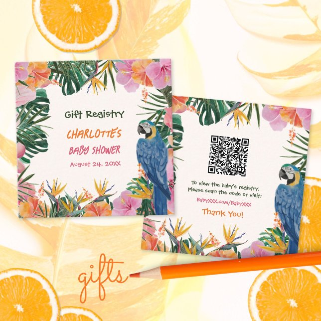 Tarjeta De Recepción Registro de regalo de código QR de Baby Shower tro (Tropical Baby Shower QR Code Gift Registry Enclosure Card ©Susanne Sachers - Sunny Mind 🌞)