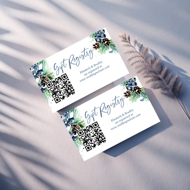 Tarjeta De Recepción Registro de regalo de ducha de novia en invierno (Winter bridal shower qr gift registry enclosure cards snow in love snowy pines gift registry)