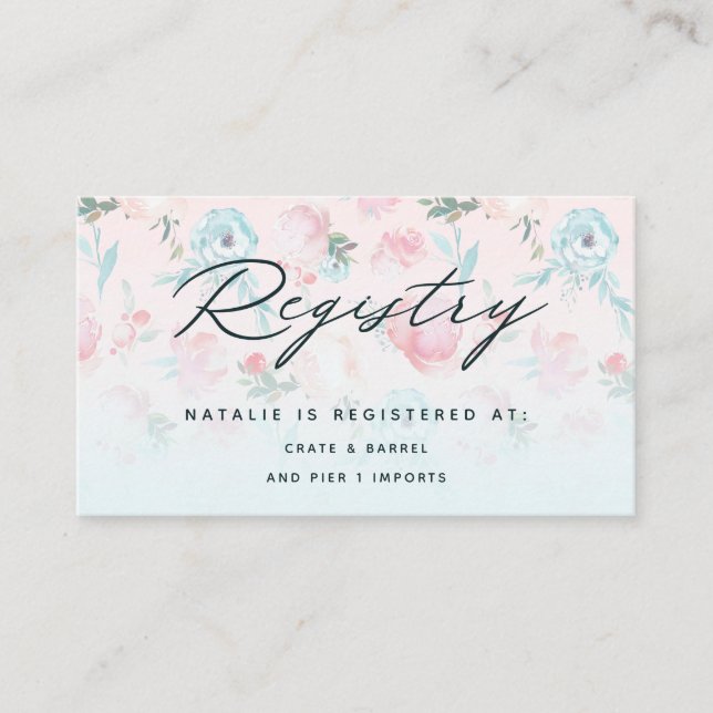Tarjeta De Recepción Registro de regalo de ducha de novia floral en el  (Anverso)