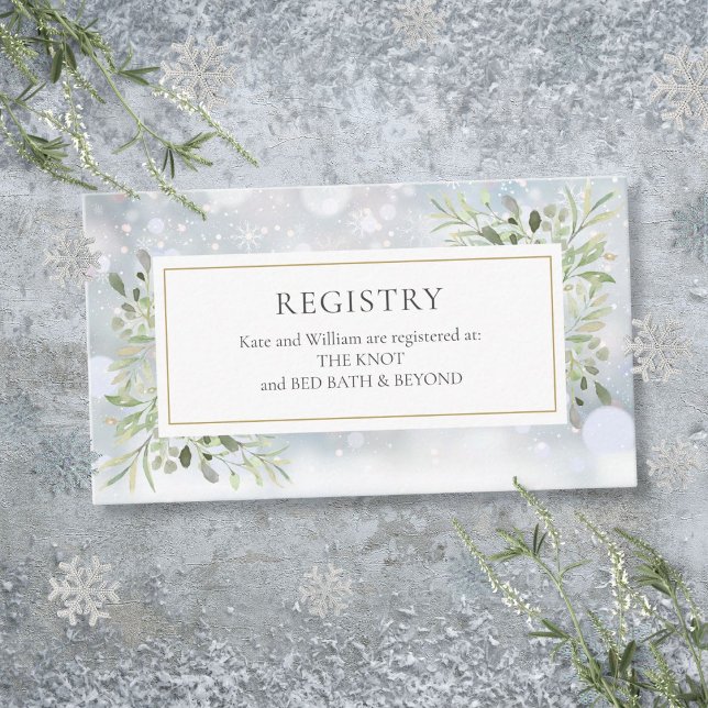 Tarjeta De Recepción Registro de regalo de duchas de boda de invierno (Winter Greenery Wedding Shower Gift Registry Enclosure Card)