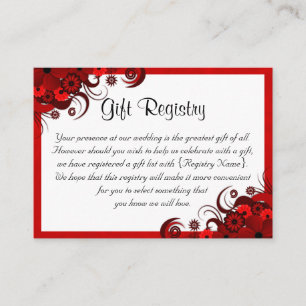 Tarjeta De Recepción Registro de regalo del Mini Boda Floral Rojo Blanc