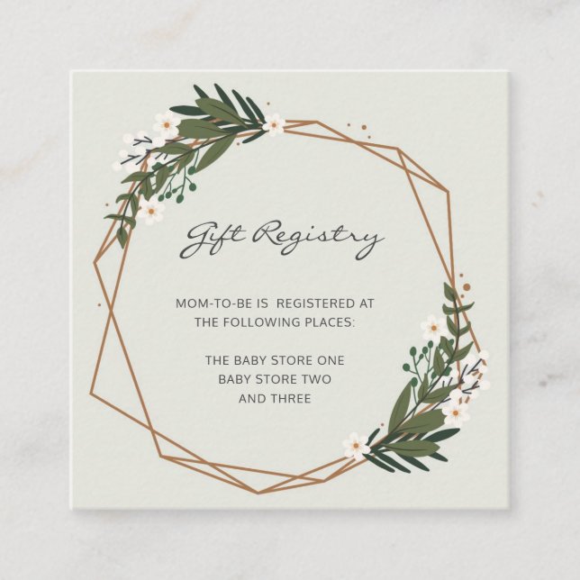 Tarjeta De Recepción Registro de regalo Género Baby Shower geométrico n (Anverso)