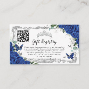 Tarjeta De Recepción Registro de regalo Royal Blue Floral Silver Quince