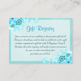 Tarjeta De Recepción Registro de regalos Aqua Blue Floral Mini Boda
