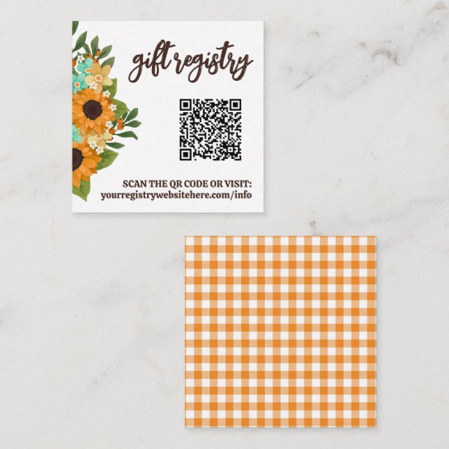 Tarjeta De Recepción Registro de regalos con código QR de girasoles enc (Anverso / Reverso)