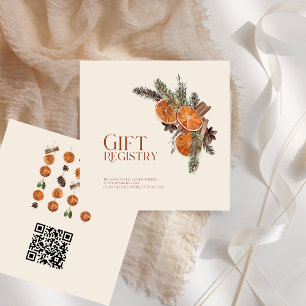 Tarjeta De Recepción Registro de regalos con código QR de naranja seca