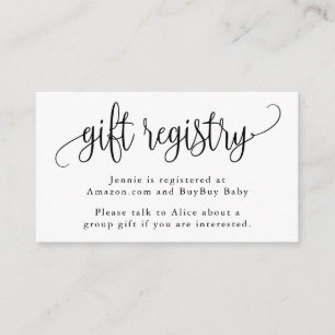 Tarjeta De Recepción Registro de regalos con letra de caligrafía en bla