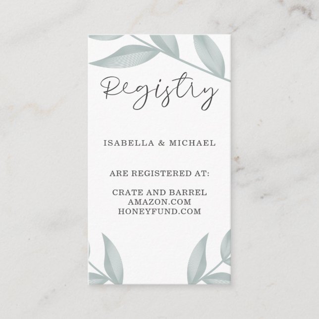 Tarjeta De Recepción Registro de regalos de Boda botánico de caligrafía (Anverso)
