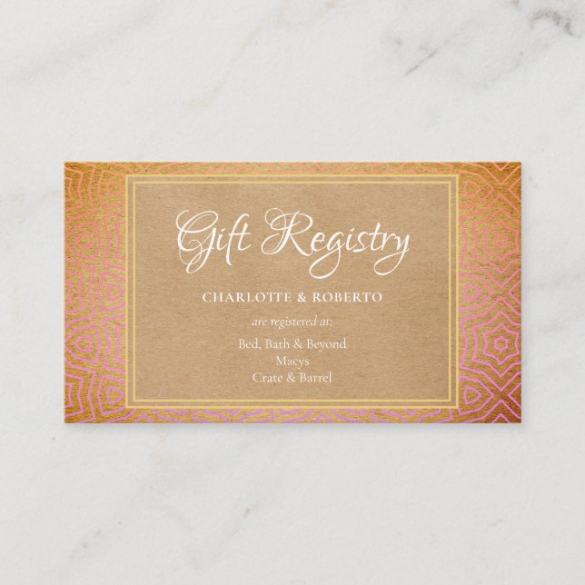 Tarjeta De Recepción Registro de regalos de boda Chic del Desierto Marr (Anverso)