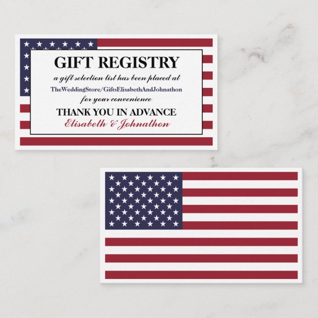 Tarjeta De Recepción Registro de regalos de Boda de bandera estadounide (Anverso / Reverso)