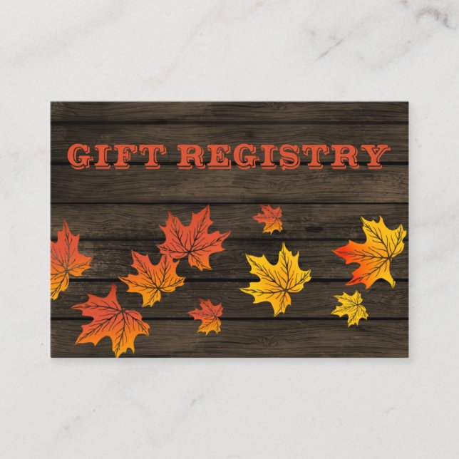 Tarjeta De Recepción Registro de regalos de boda de Barnwood Rustic Fal (Anverso)