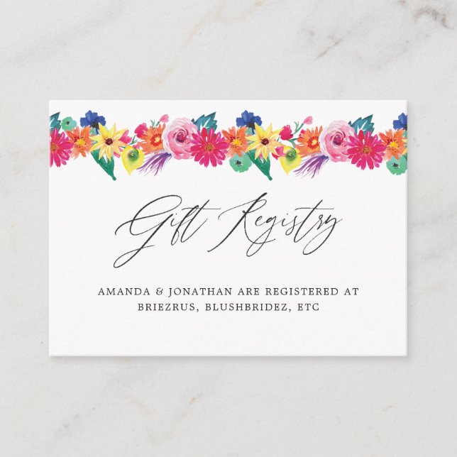 Tarjeta De Recepción Registro de Regalos de Boda Floral Fiesta (Anverso)