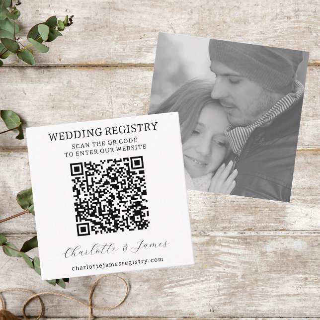 Tarjeta De Recepción Registro de regalos de boda Foto QR en blanco y ne (Subido por el creador)