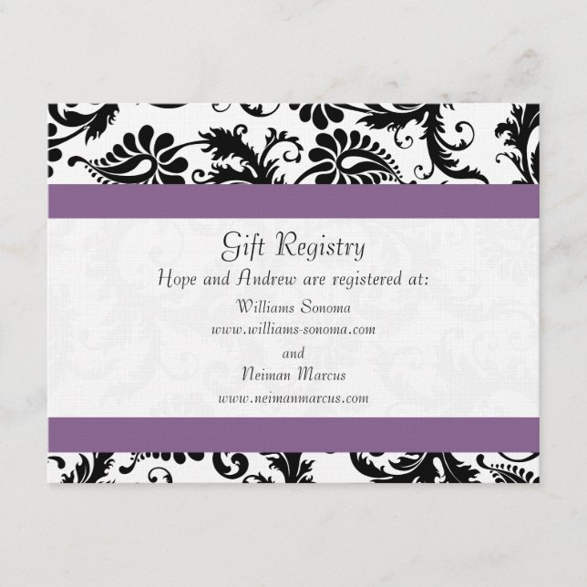 Tarjeta De Recepción Registro de regalos de boda Grape Trim Black Damas (Anverso)