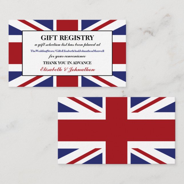 Tarjeta De Recepción Registro de regalos de Bodas británicos Union Jack (Anverso / Reverso)