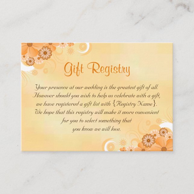 Tarjeta De Recepción Registro de regalos de Bodas florales de marfil y  (Anverso)