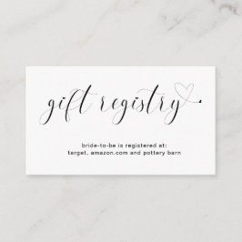 Tarjeta De Recepción Registro de regalos de corazón blanco negro lindo 