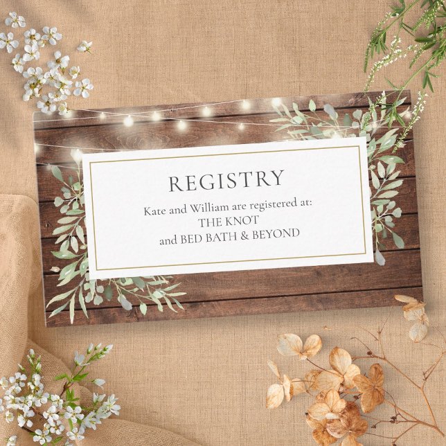 Tarjeta De Recepción Registro de Regalos de Despedida de Soltera con Lu (Rustic Lights Foliage Wedding Shower Gift Registry Enclosure Card)