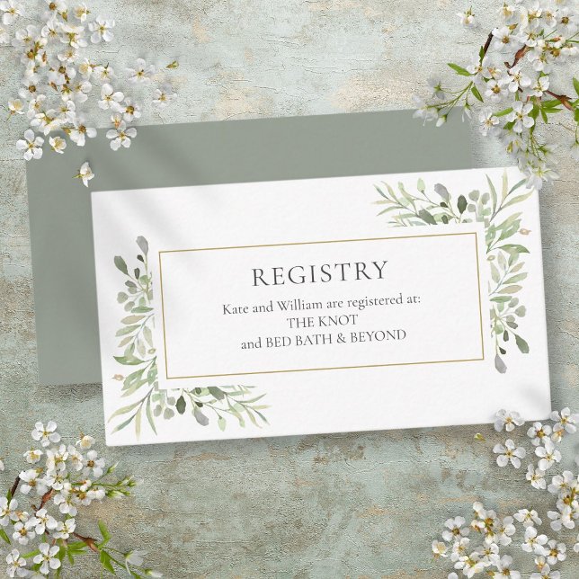 Tarjeta De Recepción Registro de regalos de Despedida de Soltera con Ve (Watercolor Greenery Wedding Shower Gift Registry Enclosure Card)
