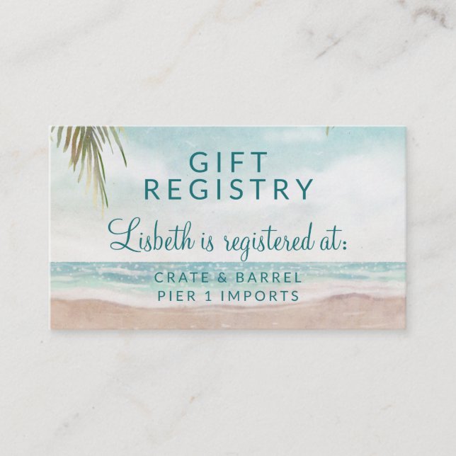 Tarjeta De Recepción Registro de Regalos de Ducha Bridal Island Breeze  (Anverso)