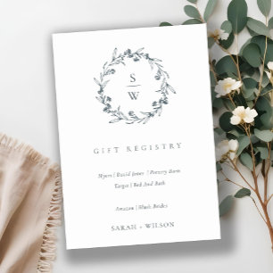 Tarjeta De Recepción Registro de regalos de Flora Laurel Wreath Monogra