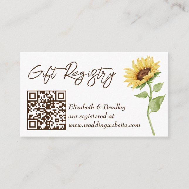 Tarjeta De Recepción Registro de regalos de la ducha de girasol en el a (Anverso)