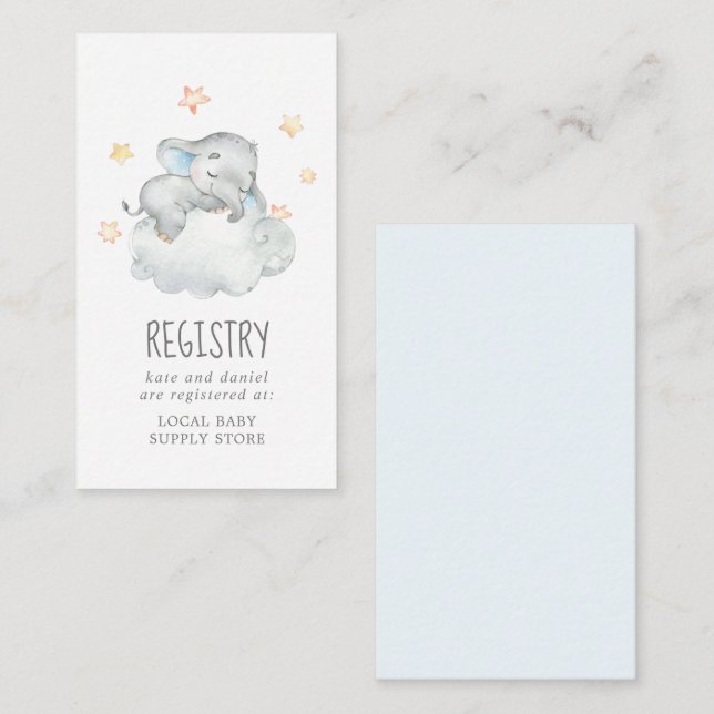 Tarjeta De Recepción Registro de regalos de Little Elephant Boy Baby Sh (Anverso / Reverso)