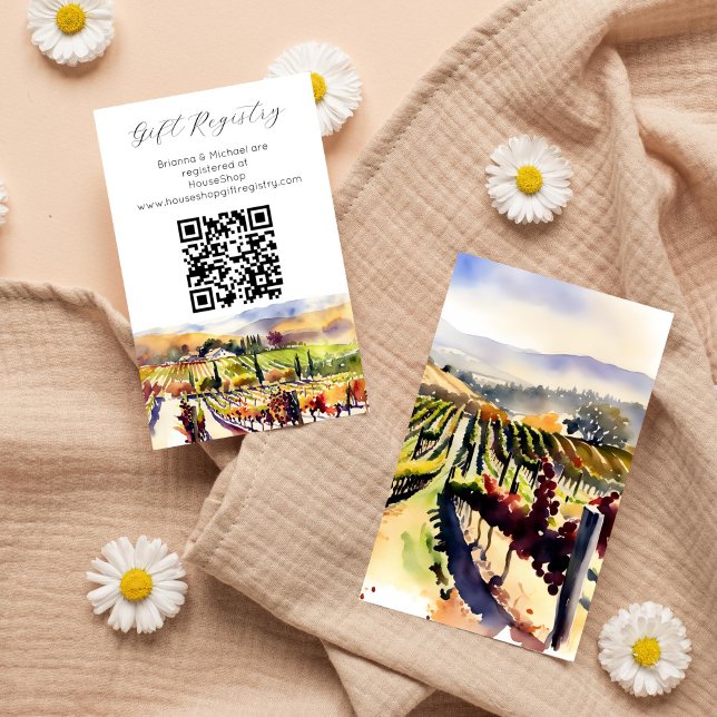 Tarjeta De Recepción Registro de regalos de los viñedos de Napa Valley  (Napa Valley vineyard themed wedding bridal shower qr gift registry Enclosure Card)