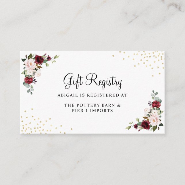 Tarjeta De Recepción Registro de regalos de Moda de Relieve metalizado  (Anverso)