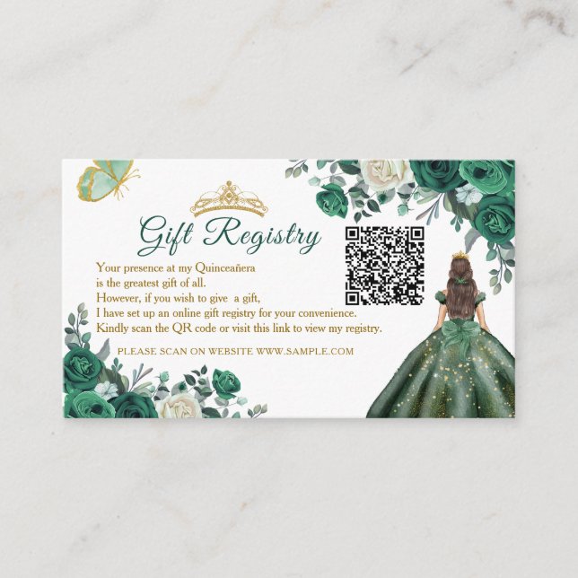 Tarjeta De Recepción Registro de Regalos de Quinceañera QR de Floral Ve (Anverso)