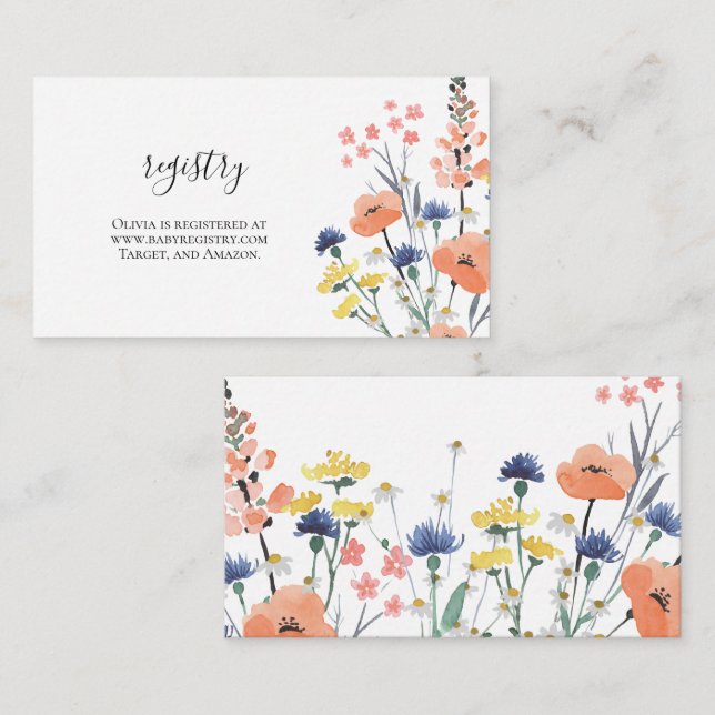 Tarjeta De Recepción Registro de regalos de Wildflower Baby Shower Encl (Anverso / Reverso)