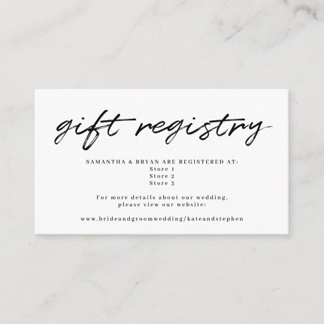 Tarjeta De Recepción Registro de regalos del Boda de caligrafía blanca  (Anverso)