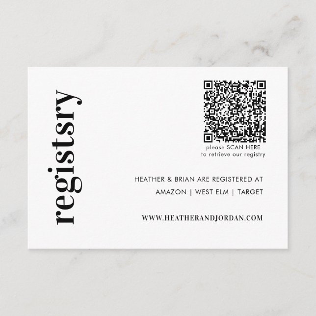 Tarjeta De Recepción Registro de regalos del Boda de código QR (Anverso)
