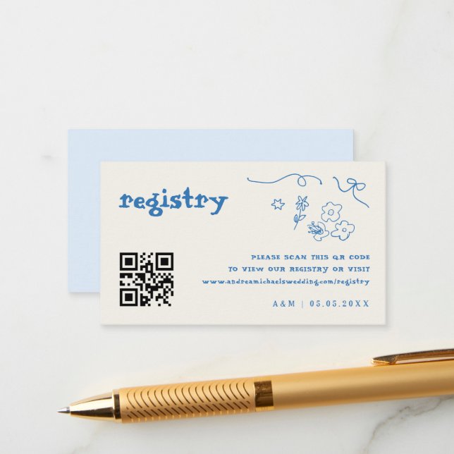 Tarjeta De Recepción Registro de regalos del Boda de código Qr con flor (Anverso/Reverso In Situ)