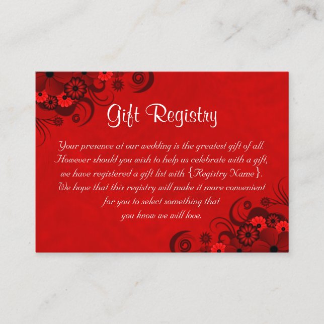 Tarjeta De Recepción Registro de Regalos del Boda Gótico Floral Rojo (Anverso)