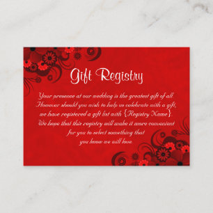 Tarjeta De Recepción Registro de Regalos del Boda Gótico Floral Rojo