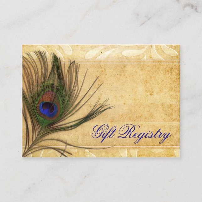 Tarjeta De Recepción Registro de regalos del boda Rustic Peacock Feathe (Anverso)