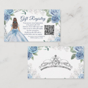 Tarjeta De Recepción Registro de regalos Dusty Blue Floral Quinceañera 