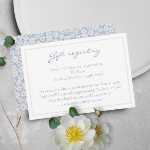Tarjeta De Recepción Registro de regalos Floral de Bodas blancos y azul