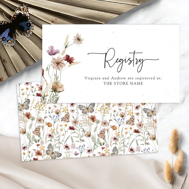 Tarjeta De Recepción Registro de regalos florales (White Boho Floral Gift Registry Enclosure Card by Painted Paperie
)