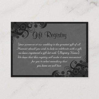 Tarjeta De Recepción Registro de Regalos Florales en Negro y Boda Gris