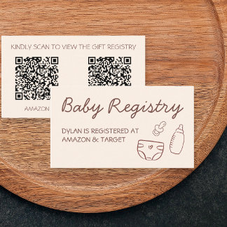 Tarjeta De Recepción Registro de regalos para baby shower con código QR