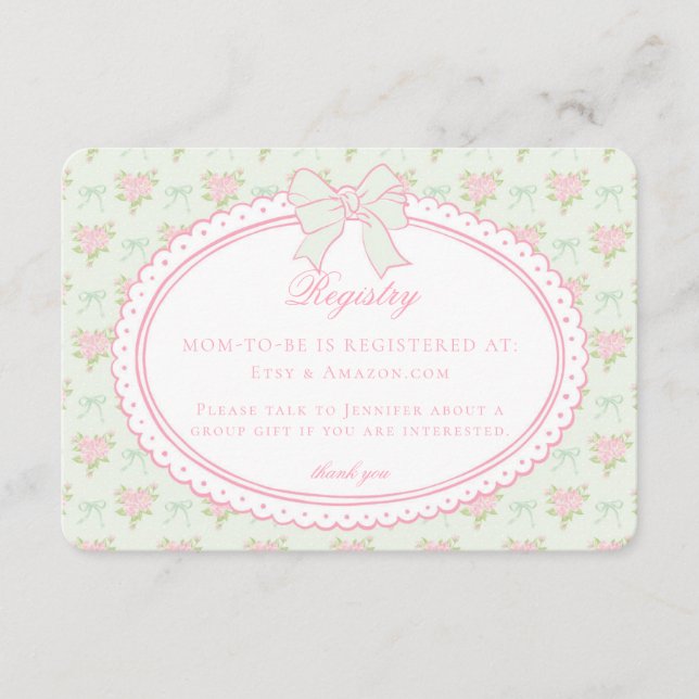 Tarjeta De Recepción Registro de regalos para bebé con flores elegantes (Anverso)