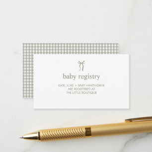 Tarjeta De Recepción Registro de regalos para bebé de gingham verde men