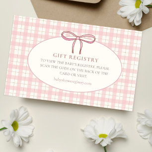 Tarjeta De Recepción Registro de regalos para bebé niña con cuadros ros