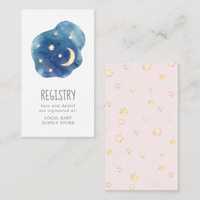 Tarjeta De Recepción Registro de regalos para bebés de la Luna y las Es (Anverso / Reverso)